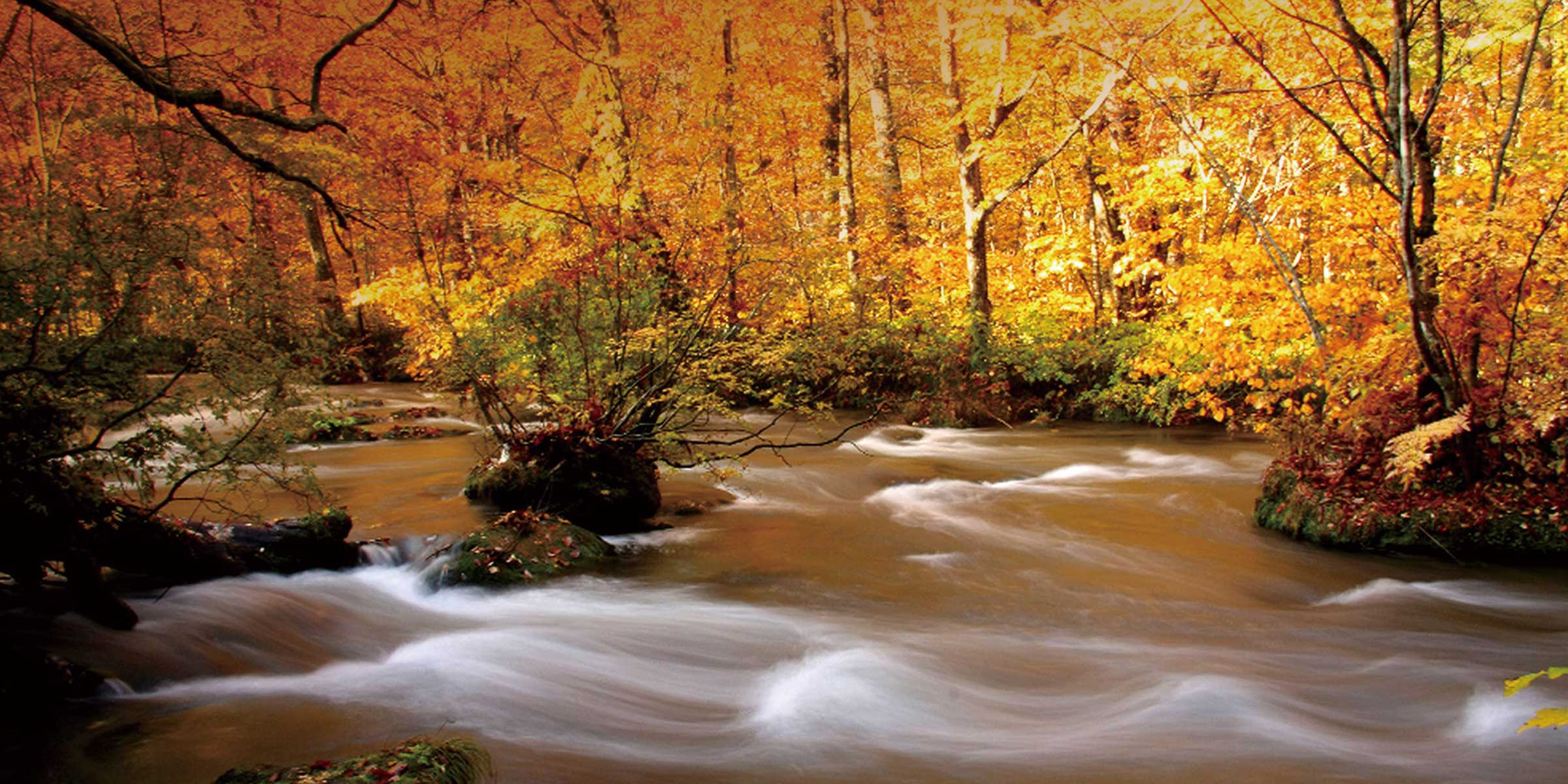 beautiful stream, lake and mountains Towada